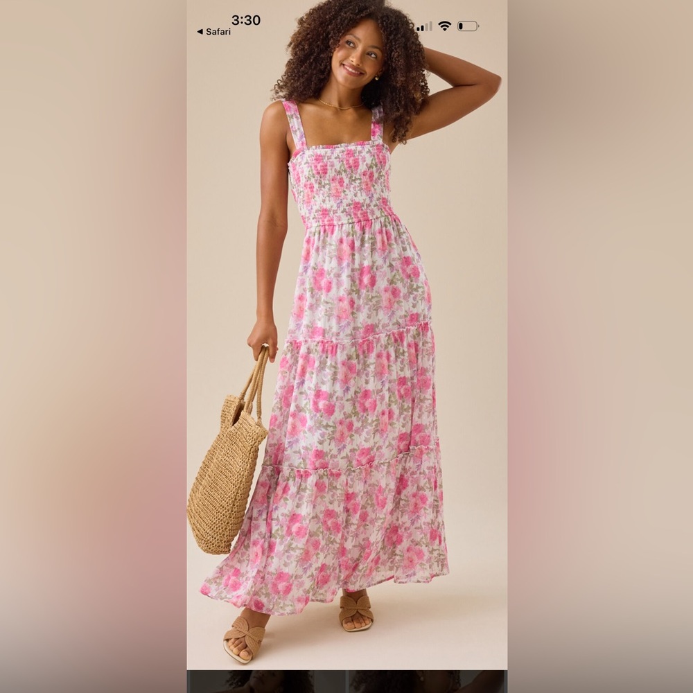 Altard state Floral Pink and White Tiered Sundress maxi size large annika